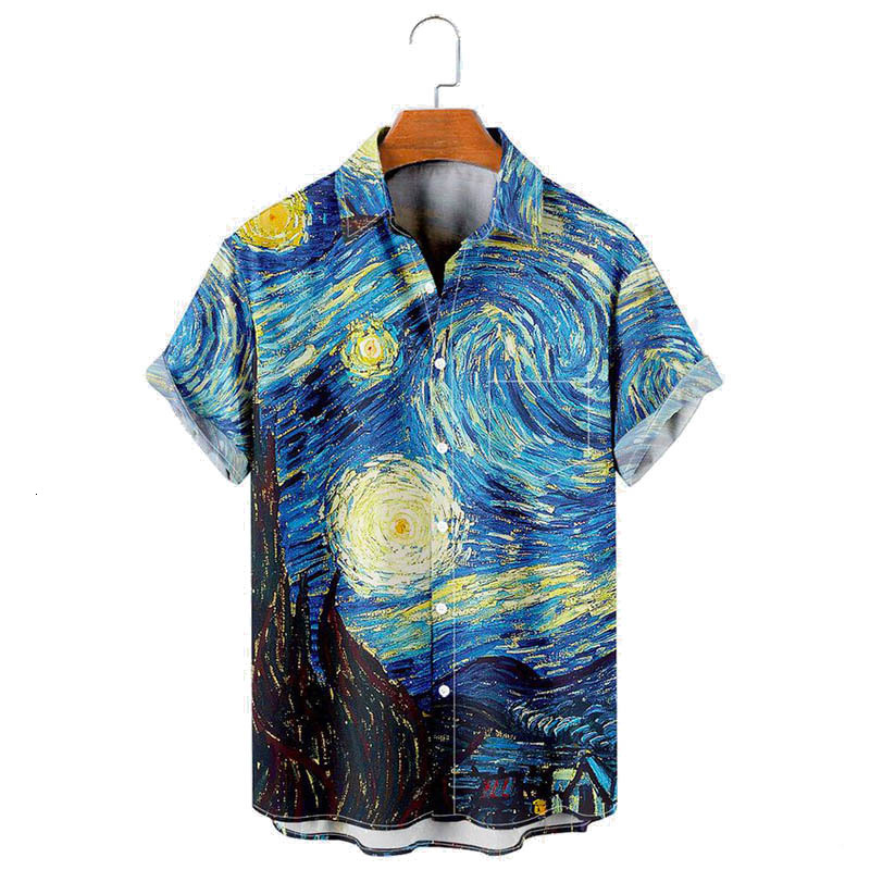 

Men' Casual Shirts Molilulu Men' Fashion Vintage Clothing Retro Van Gogh The Starry Night Lapel Loose Short Sleeve Funky Hawaiian Shirts for men 230222, 003-220818-05