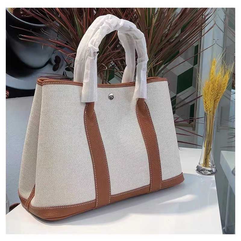 

H Bags New Top Cowhide Tote Garden Bag Portable Canvas Commuter Large Capacity Shoulder Bbe Mgvz, Grey large size 36cm (priority