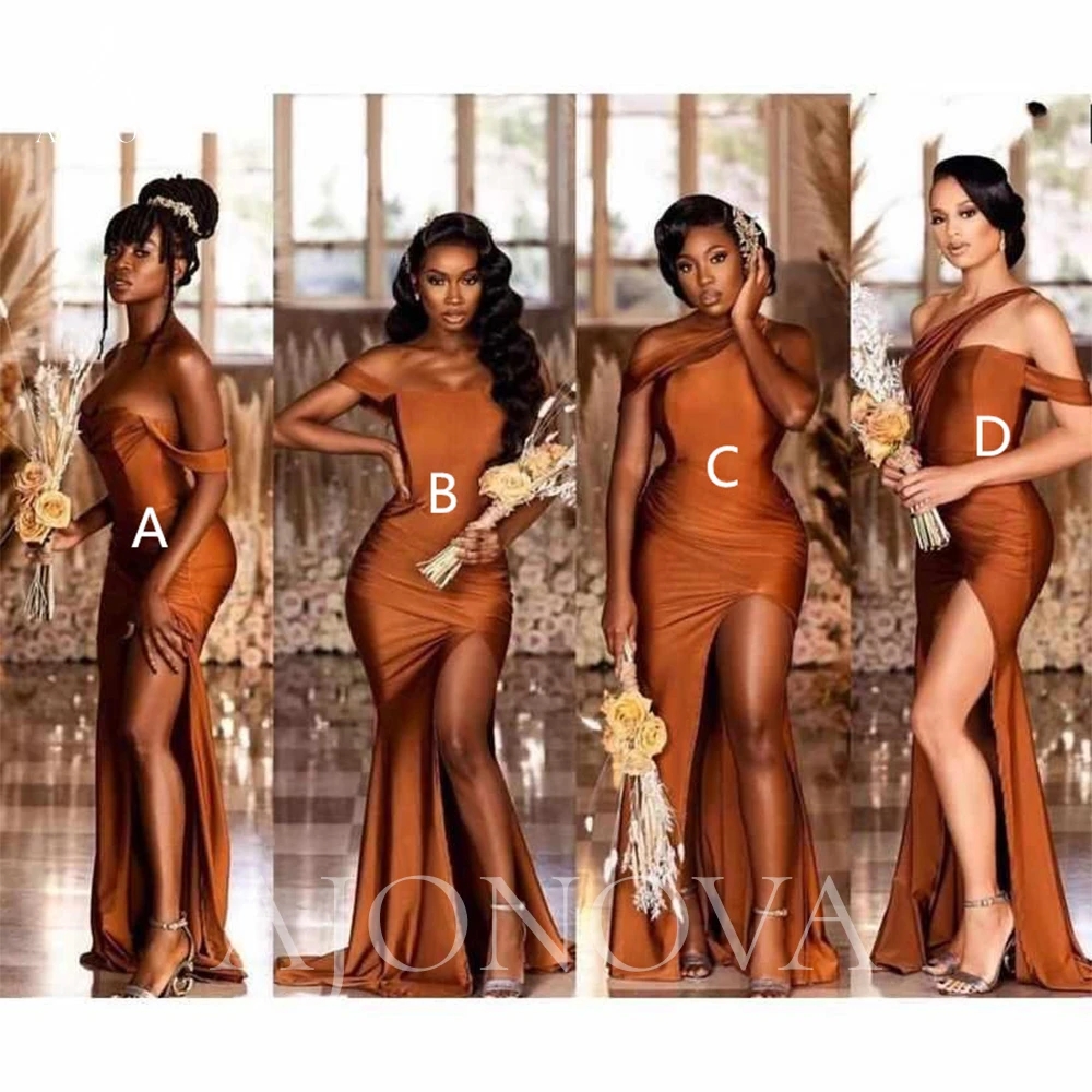 

Mermaid Guest Wedding Dresses for Bridesmaid dresses Burnt Orange Satin Party Dress Side Split Elegant Gowns Wedding Bridesmaid GJ0222