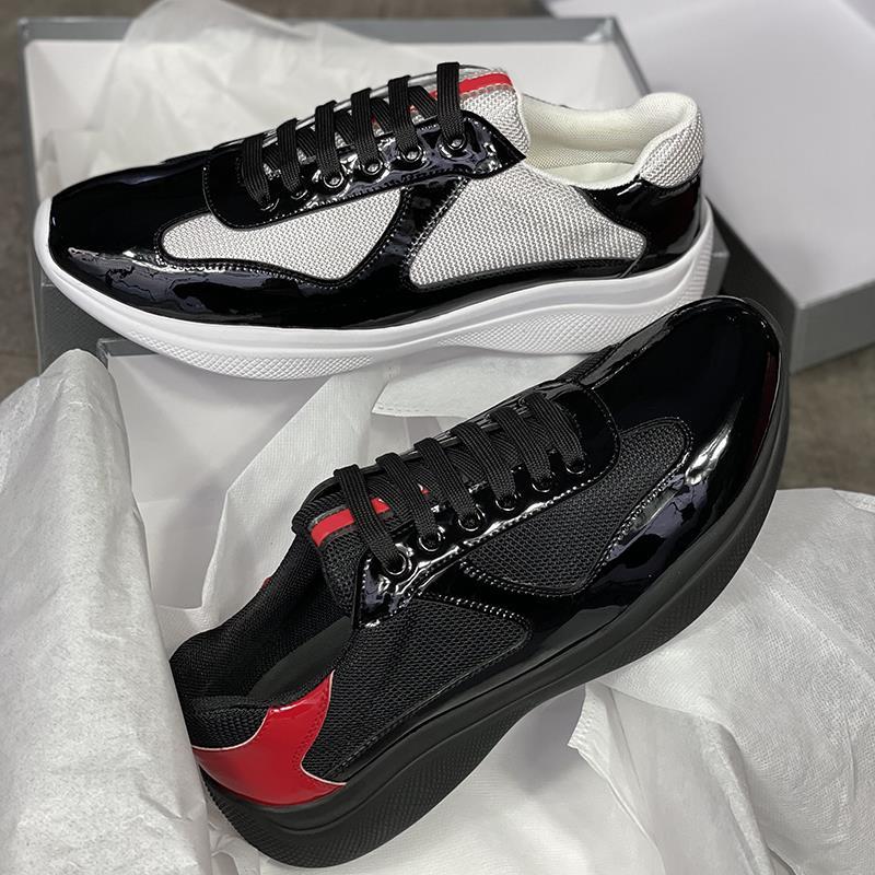 

With Box Prad Leather America Flat Mesh Outdoor Designer Men Cup Trainers Black Lace-up Casual Blue Nylon Patent Shoes Sneakers Runner Bo QG, Color 6