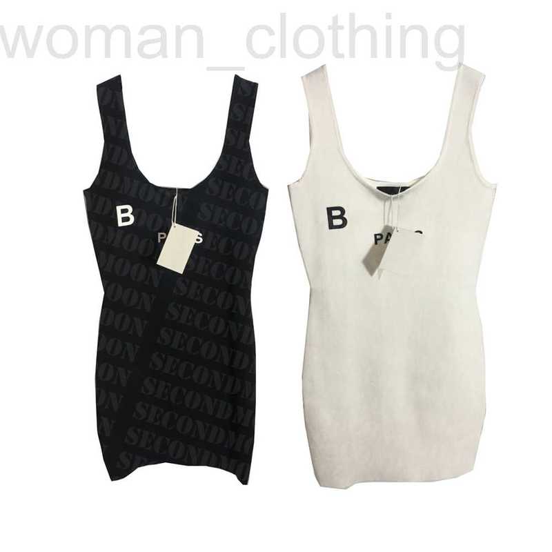 

Women Casual Knitted Dress Designer Letter Print Dresses Tight Fitting Sleeveless Skirts Sexy Breathable, Black