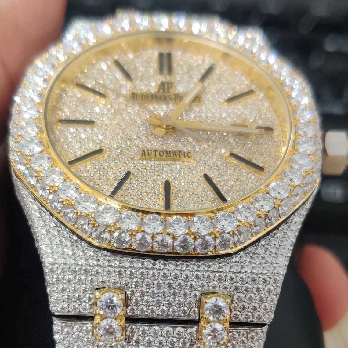 

Wristwatches Iced Out Two Tone Diam ond Studded Diamond Men Wrist Watch Automatic Movement Custom Hip Hop Watch1ATY, Silver