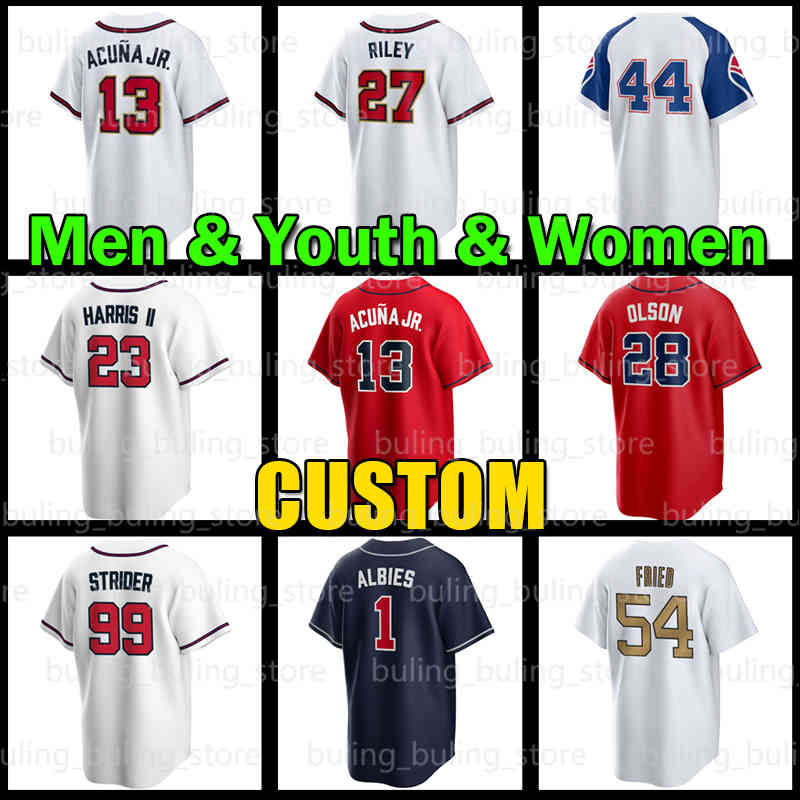 

Ronald Acuna Jr. Baseball Jersey Michael Harris II Matt Olson Atlanta Austin Riley Hank Aaron Braves Ozzie Albies Dale Murphy Spencer Strider Max Fried Orlando Arcia, Custom youth cool base(y s)