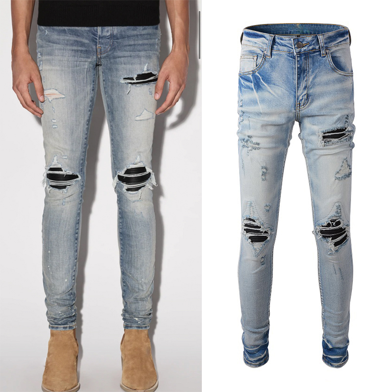 

Distressed Blue Denim Jeans Cowboy Mens Slim Fit Jeans Hip Hop, Amr-848