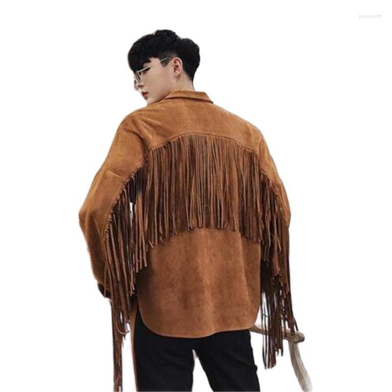 

Men's Jackets Men's Fashion Tassel Sleeve Jacket High Street Hip Hop Punk Coat Men Personality Stage Nightclub Singer, Black