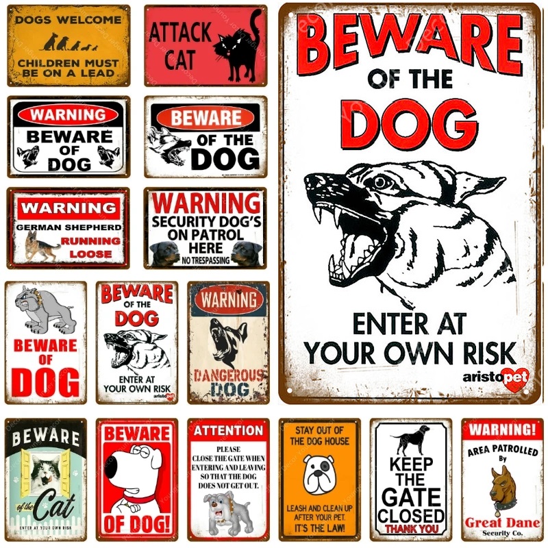 

Warning Danger Metal Signs Painting Funny Designed Beware Of The Dog Cat Poster Vintage Wall Plaque Pub Bar House Painting Man Cave Decor Wall Collection size 30X20cm