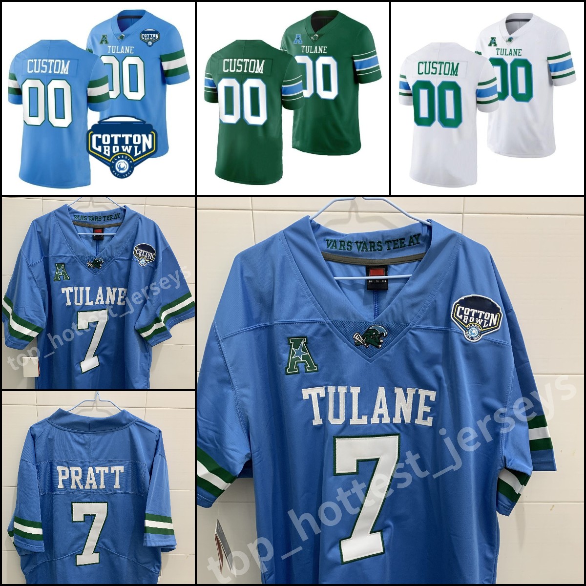 

Tulane Green Wave 7 Michael Pratt Football Jersey Matt Forte Iverson Celestine Ibieta JhaQuan Jackson McMillan Mooney Lawrence Keys III NCAA College Jerseys Cotton, Blue jersey+cotton patch