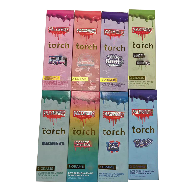 

New Packwoods X Torch Diamond Disposable E cigarettes Vape Pen 280mAh Empty 2.0ML Pod Rechargeable Vapes Device Starter Kits For D8 Thick Oil