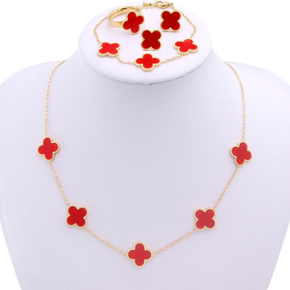 

Fashion Classic Four Leaf Clover Necklace bracelet Ring Earring Pendant Mother-of-Pearl for Women&Girl Valentine's Mother's Day Engagement Jewelry Gift charm 4 pcs set