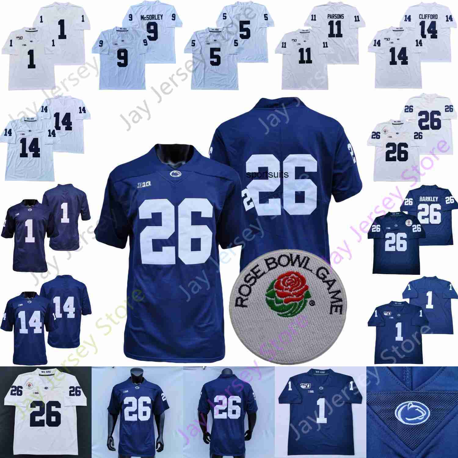 

PSU Penn State Football Jersey NCAA College Sean Clifford Saquon Barkley Mitchell Tinsley Lambert-Smith Strange McSorley Allen Lee Singleton, White