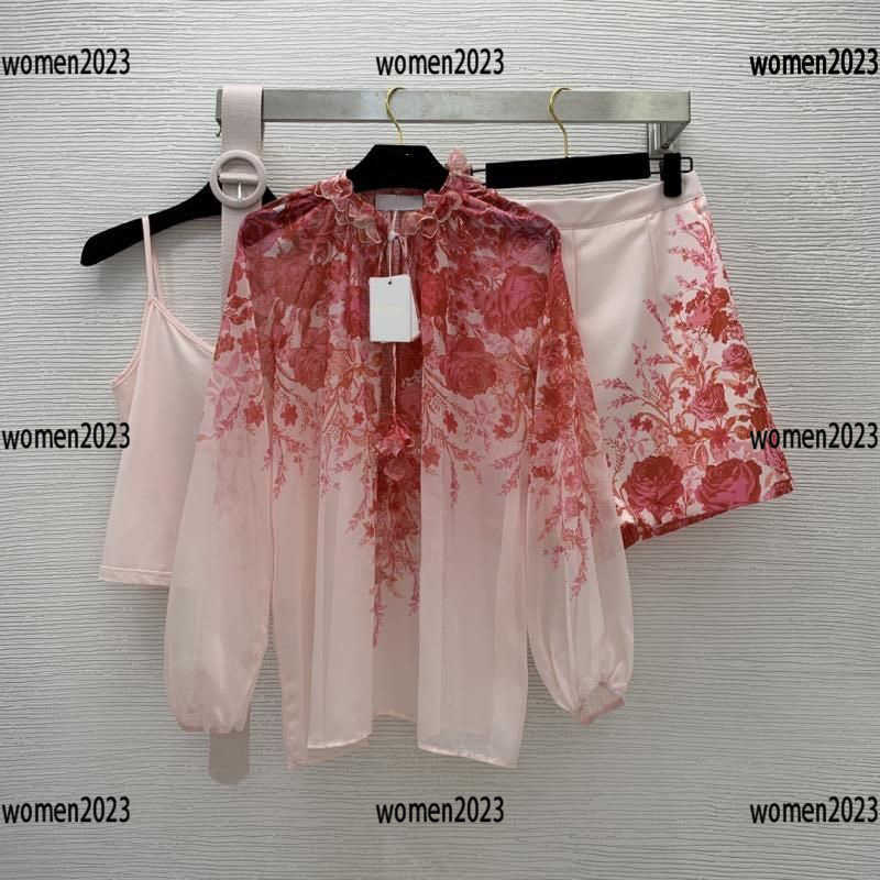 

women set lady Blouse sexy products 3pcs Long-sleeve shirt and camisole and printed shorts Size S- New Arrivals label complete Feb, Multi