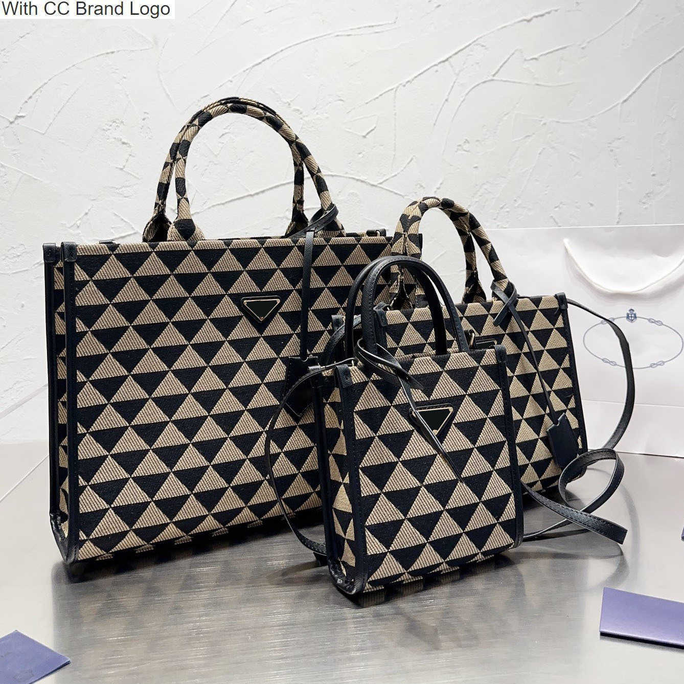 

CC Totes Maxi Symbol Embroidery Fabric Totes Bag Vintage Large Capacity Handbags Triangle Stitch With Leather Shoulder Strap Designer Luxury Outdoor Shopping Ba, Box