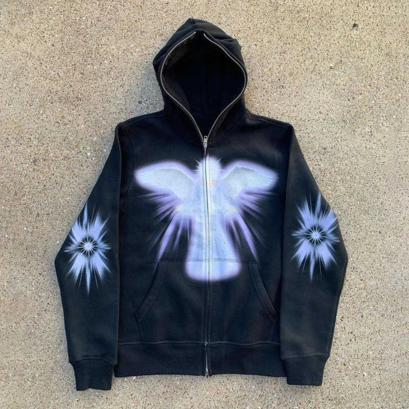 

Y2K Mens Womens Hoodie Cotton Designer Cardigan Sweatshirt Skull Angel Casual 3d Print Hooded Sweater Long Sleeve Zipper Jacket 5XL, Purple and white angel