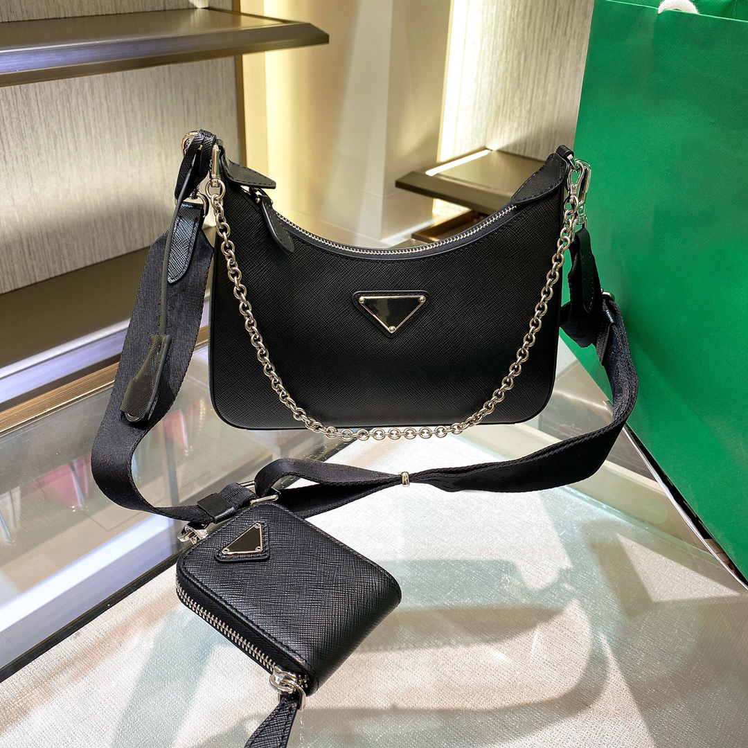 

7A Luxury Designer Bags Genuine Leather Hobo Three-in-one Shoulder Handbags Lining Brand Logo, White