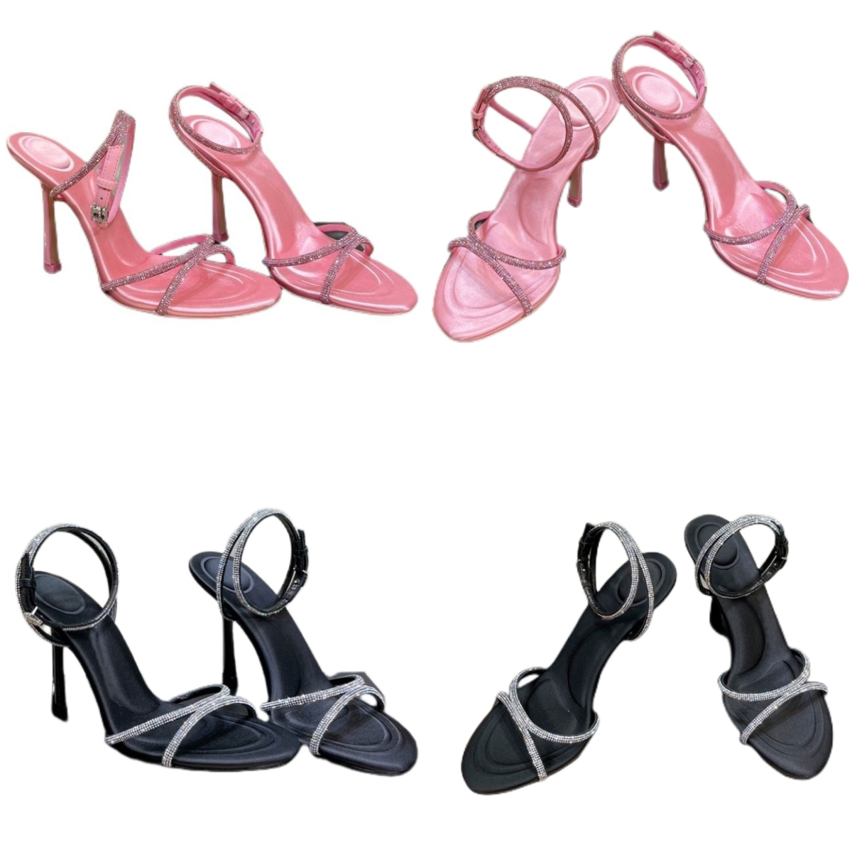 

Designer Womens Diamond Peep Toe Sandals Summer famous Stilett Heel Bright Black Sliders Leather Strap Buckle Shoe Quilted Pumps Beach With Box Size 35-41