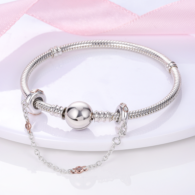 925 Pounds Silver New Fashion Charm Safety Chain, Bright and Transparent Silver Beads, Compatible with The Original Pandora Bracelet, Handmade Je