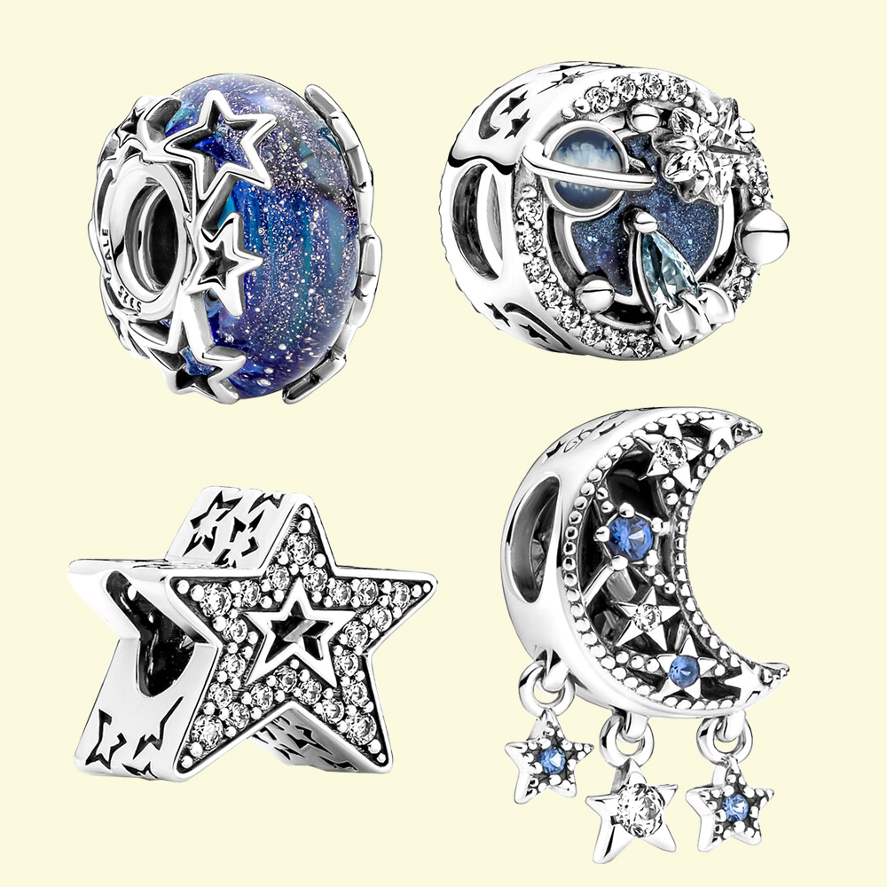 925 Sterling Silver New Fashion Charm Pandora - Women's Natural Star Series Blue Star Pendant, Handmade Bracelet, Jewelry Gift