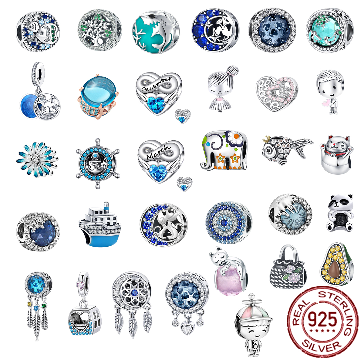 925 Pounds Silver New Fashion Charm 925 Silver Beads, Mermaid, Whale, Shark, Cactus Shape, Compatible with The Original Pandora Bracelet, Female