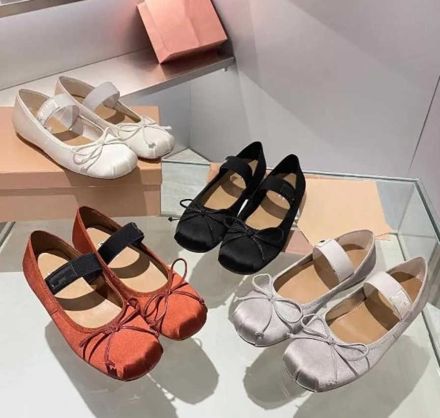 

Luxury Elastic Strap Satin ballerinas ballet flats casual shoes women's satin bow comfortable flat bottom dance ladies and girls holiday stretch Mary Jane shoes Mius, Mm2211