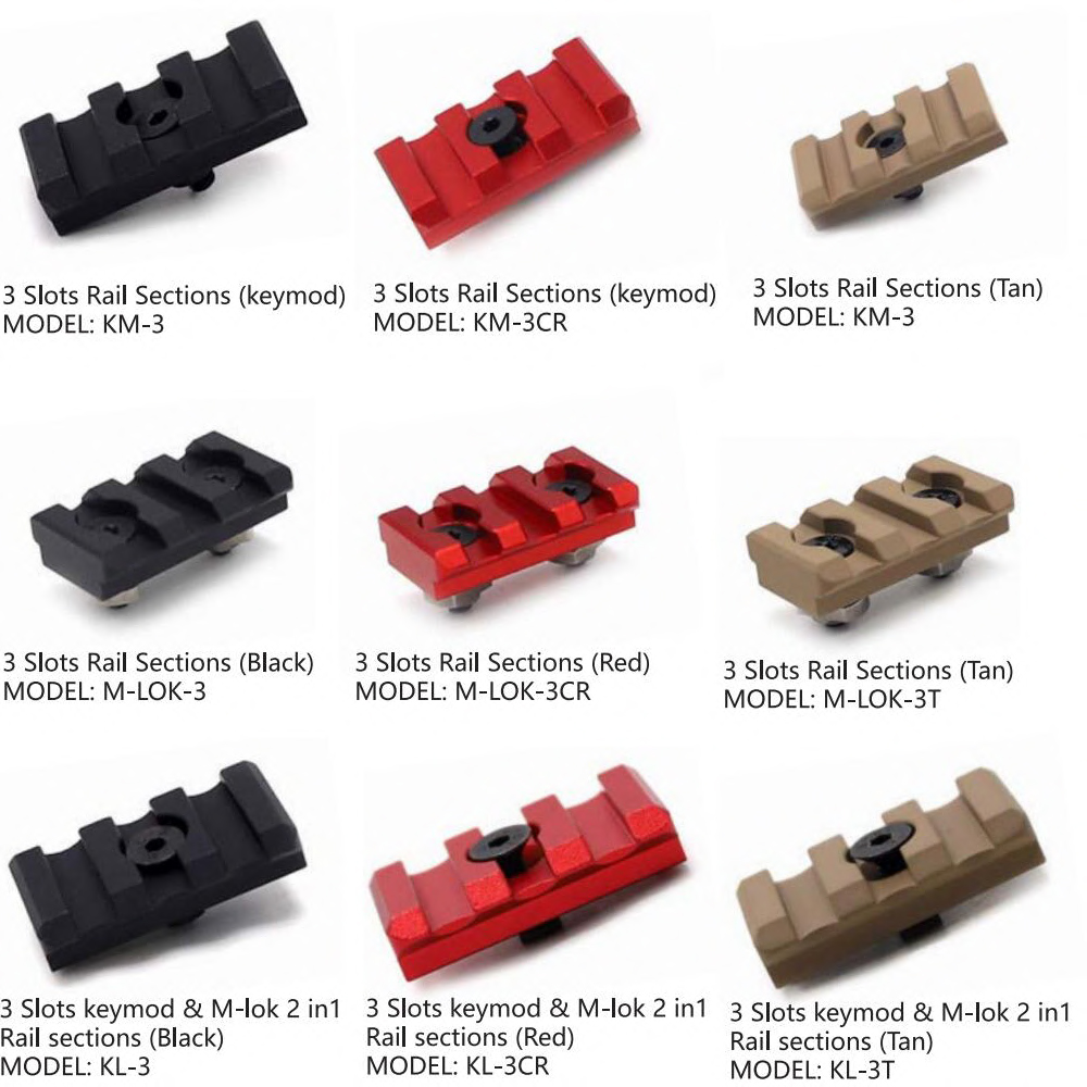 

Short Length 3 Slot Rail Section Segment For Keymod/M-lok Rail Mount System Picatinny Rails Black/Red/Tan Color, Color choice