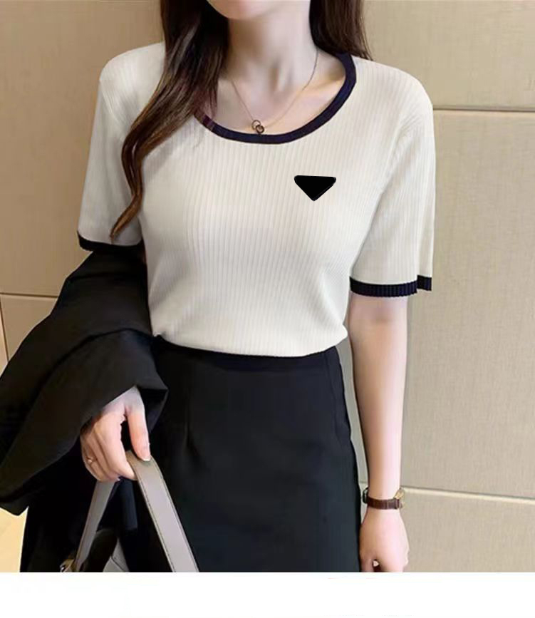 Womens Tshirts Tops Sweater Knits Tees Round Neck Lady Slim Sweaters Short Sleeve Shirts Spring Autumn Style Size S-XL-image-843858344