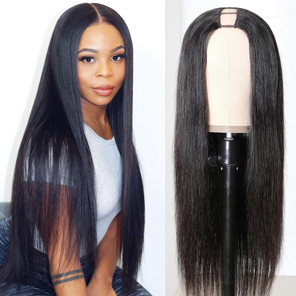 

Straight Wigs Cheap U Part Wig Brazilian Human Hair Wigs For Women Virgin Hair Glueless Middle U Shape Wig 180 Density wholesale, Others color