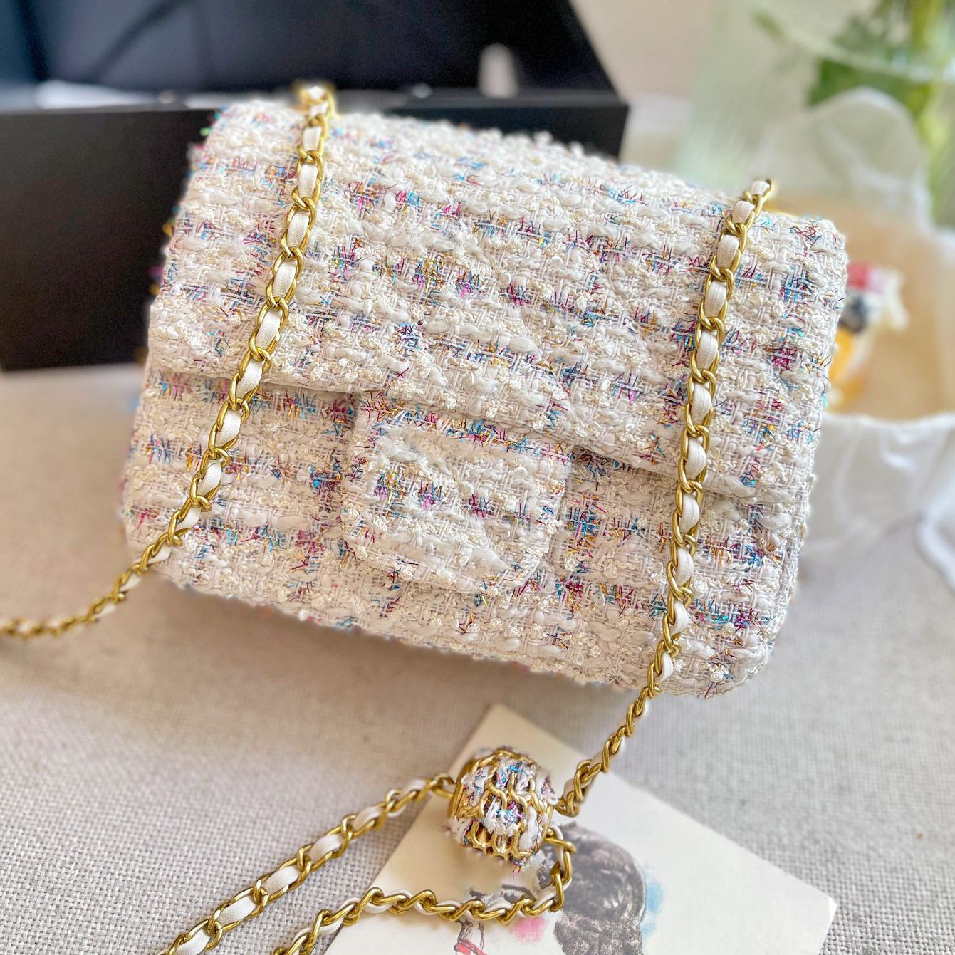

2023Ss Womens Wool Mini Flap Bag Tweed Gold Ball Classic Quilted Woven Metal Hardware Chain Crossbody Shoulder Ladies Designer Luxury Purse Clutch Handbags 17CM, Red