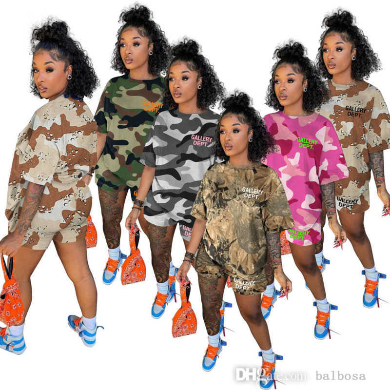 

Retail Women Sports Tracksuits Two Piece Set Camouflage Printed Short Sleeve T-shirt And Biker Shorts Matching Outfits, #4