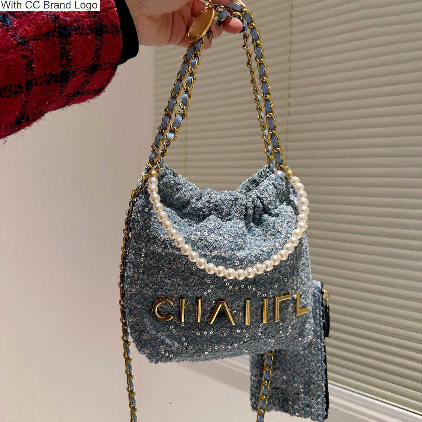 

CC Shoulder Bags 22K Shiny Sequins Woolen Shopping Designer Bags Tweed Classic Quilted Hardware Chain With Mini Coins Wallets Outdoor Large Capacity Lady Should, Box