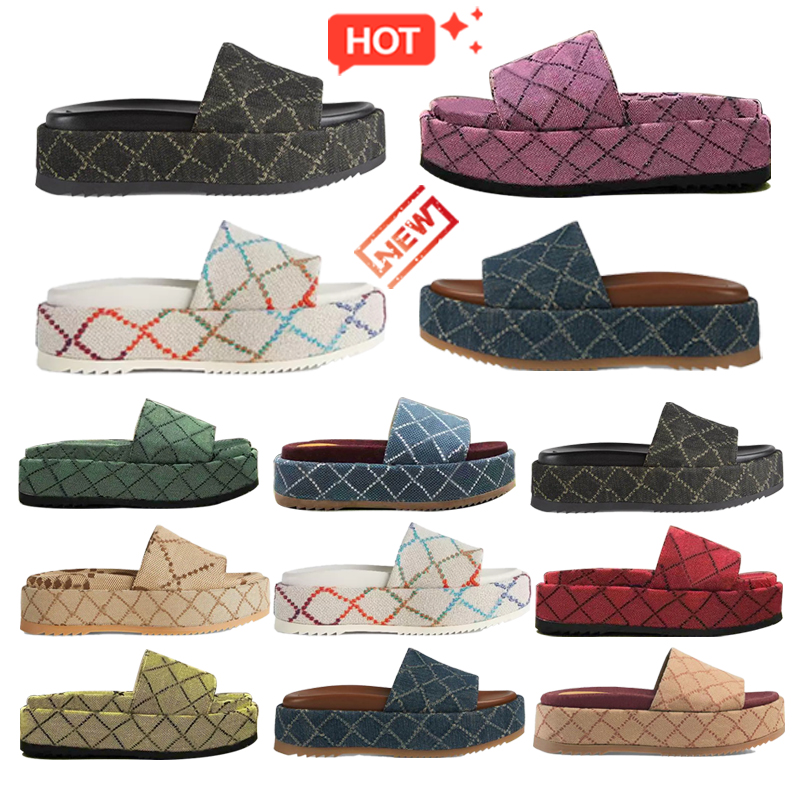 

womens fashion embroidered canvas slides sandals Designer slippers platform Thick Bottom sandals flops girls Beach Rubber Shoes Luxury Flat Printed, Customize