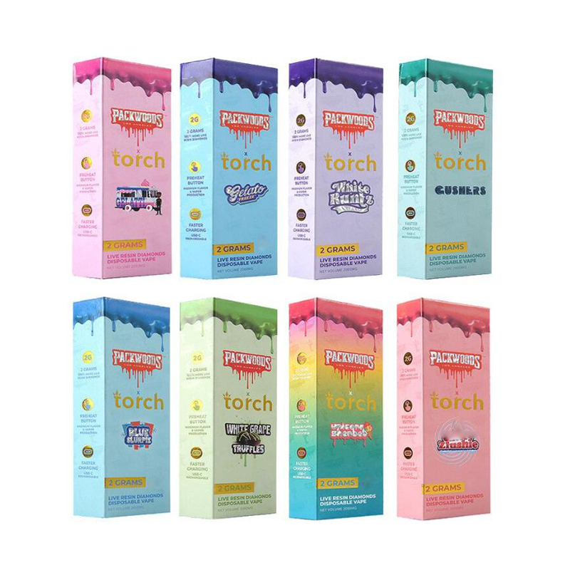 

New Arrival E Cigarettes 2 Grams Packwoods X Torch Diamond Live Resin Disposable Vape Pens Premium 2ml Empty Pod Starter Kits Ceramic Coil Dab Pens