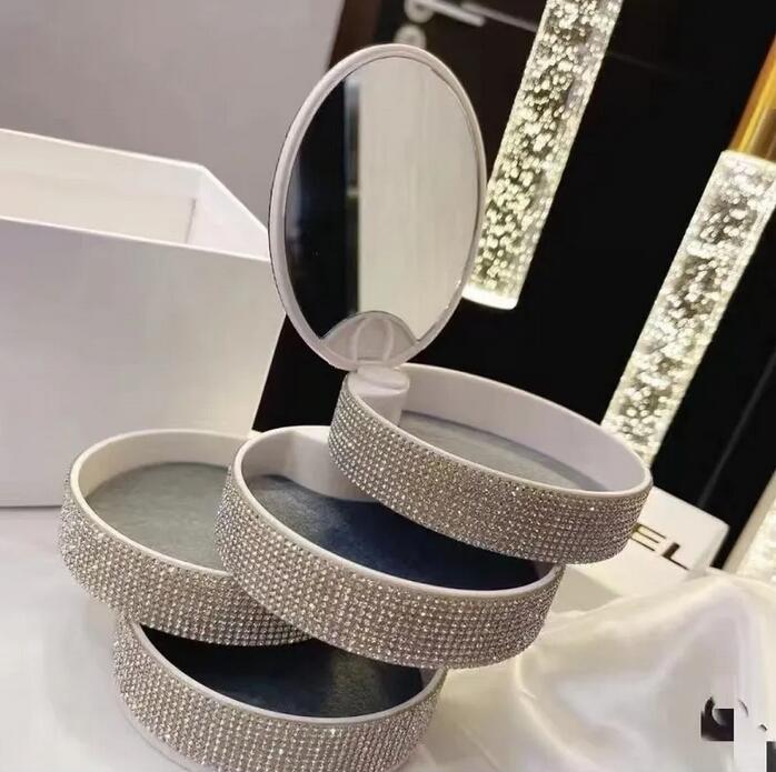 

Brand blingbling jewelry storage box with mirror party favor 4 layers compartments rotating designer letter earring necklace ring organization box case