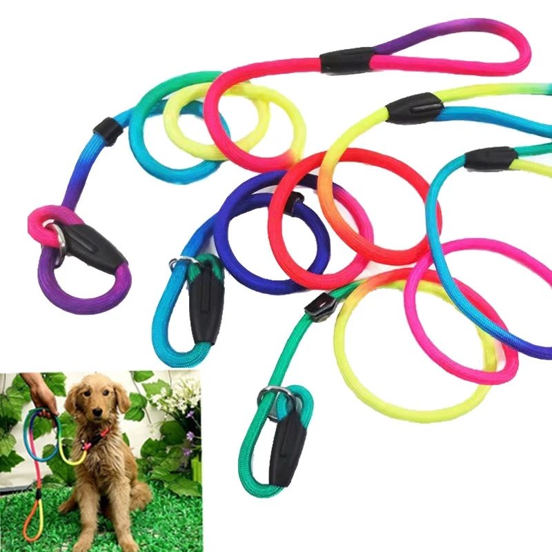 

Leashes Rainbow Pet Dog Nylon Rope Training Leash Slip Lead Strap Adjustable Traction Collar