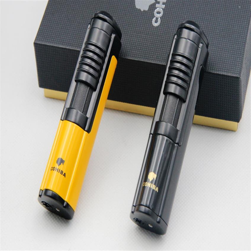 

COHIBA Cigarette Cigar Lighter Metal Windproof Torch Jet Flame with Cigar Punch Pocket Lighter Use Butane Gas228t