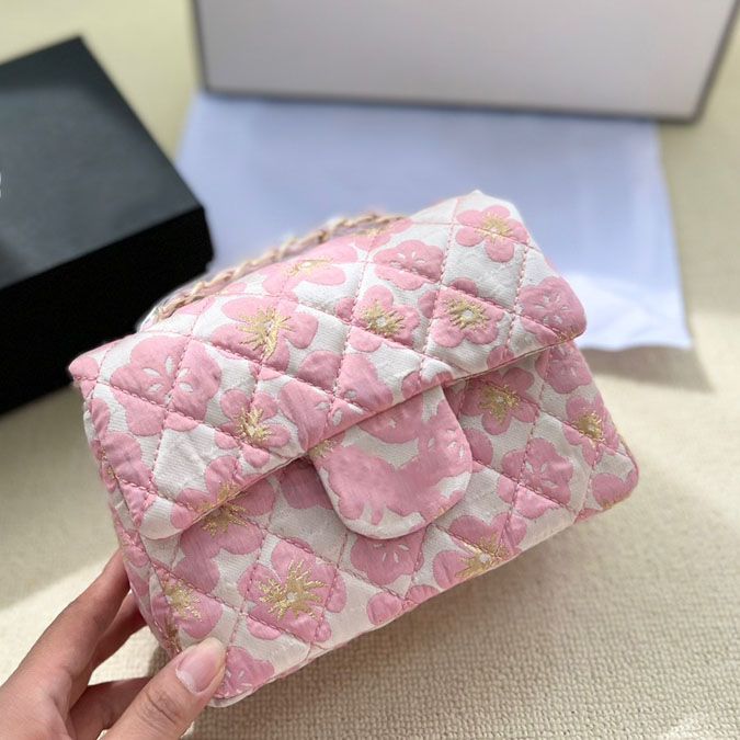 

2023 Womens Flower Mini Flap Bag Classic Print Quilted Plaid Metal Leather Chain Hardware Buckle Shoulder Crossbody Bag Designer Luxury Ladies Handbags 19x8x15CM, Blue