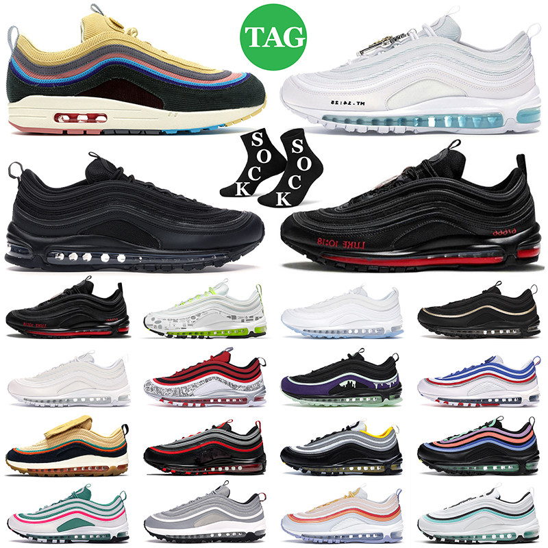 

97 running shoes 97s men women outdoor sports sneakers mens trainers Triple Black White Jesus Sean Wotherspoon MSCHF Lil Nas Satan, Steelers