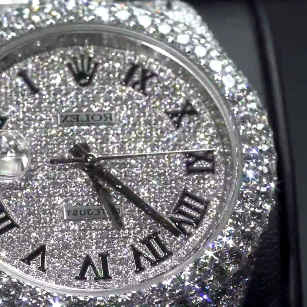 

Wristwatches Luxury Custom Bling Iced Out Watches White Gold Plated Moiss anite Diamond Watchess 5A high quality replication Mechanical VR2D