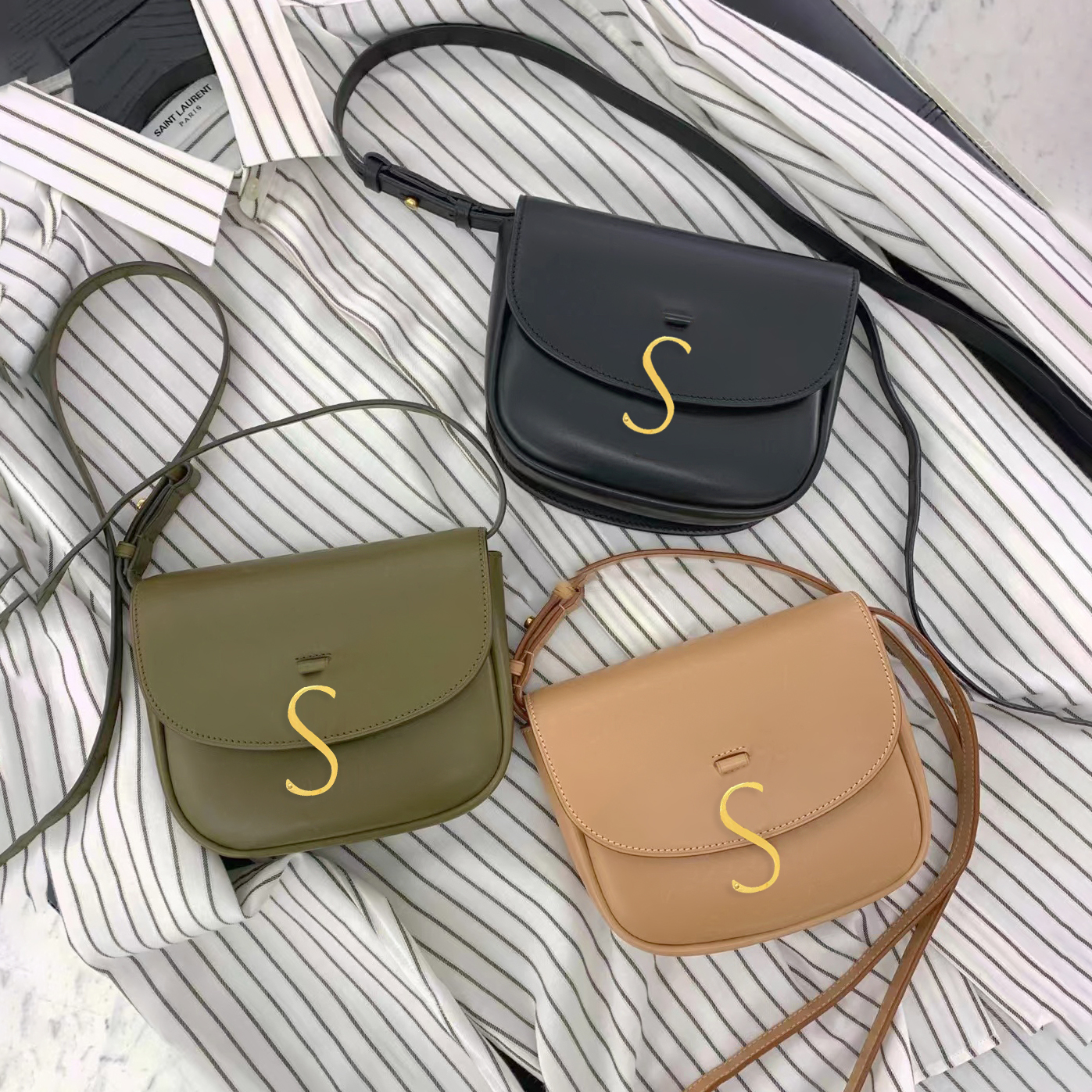 

fashion clutch Bags Cross Body Womens Shoulder straps bag Genuine Leather KAIA handbag metal yslity logo totes hobo Luxurys Designer men travel small saddle postman, Black