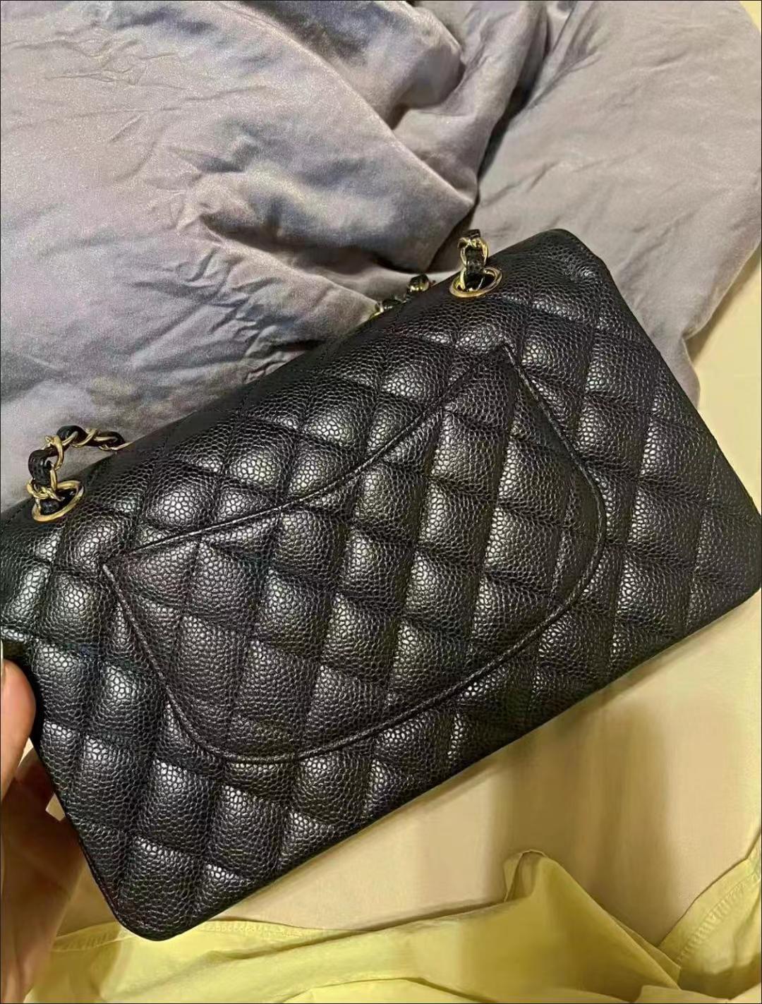 

5A Top custom luxury brand bag Channel 2022 Handbag Leather leather cowhide gold or silver chain Slant shoulder 2.55cm WITH BOX, Grey