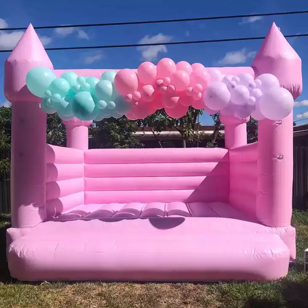 

Pink Inflatable bouncy Castle white wedding bounce house combo Jumper Moon Bouncer for Party Time
