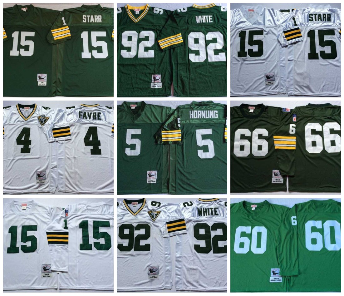 

NCAA 75th Vintage Football 92 Reggie White Jerseys Mitchell and Ness 4 Brett Favre 5 Paul Hornung 15 Bart Starr 66 Ray Nitschke Jersey College Green White, Same as picture