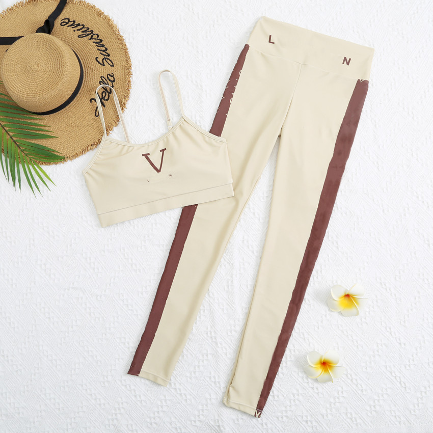 Pantalon deux pièces élastique pour femmes, débardeur décontracté, pantalon de sport, ensembles de conception de lettres de marque, sous-vêtement