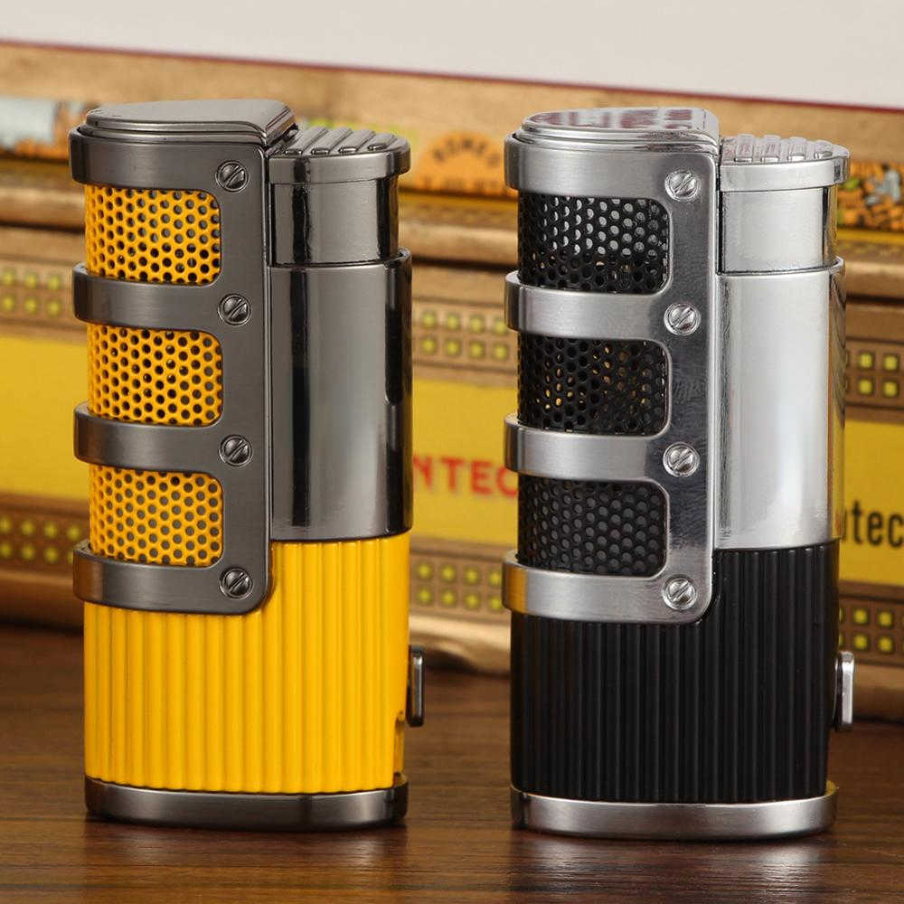 

Lighters Luxury Cigar Lighter Refillable Butane Gas 3 Torch Jet Flame Windproof Cigarette Smoking Lighter W/ Cutter Punch Clipper T230222