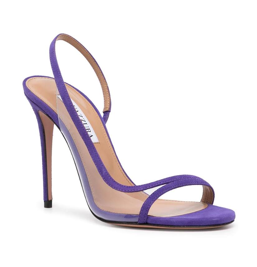 

Popular Women Summer Aquazzurar Nude sandals open toe designing pvc Pump Suede sexy playful back Party Lady High Heels Various Styles