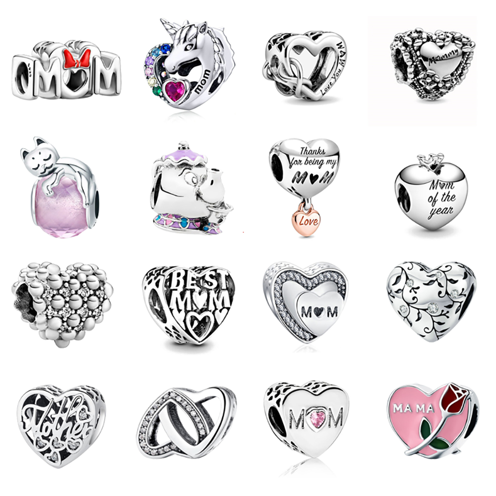 925 Sterling Silver New Fashion Charm 925 Silver Mother's Heart Bead, Compatible with 925 Silver Original Pandora Bracelet, Making DIY Femal