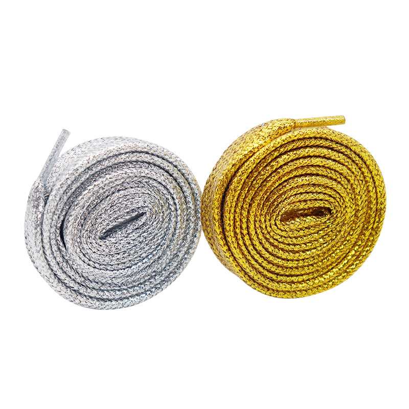 

New Trend Flat Thick Polyester Laces Gold Silver Wire Laces 1.8cm Wide Casual Wear Laces High Quality Adult & Kids Shoelaces