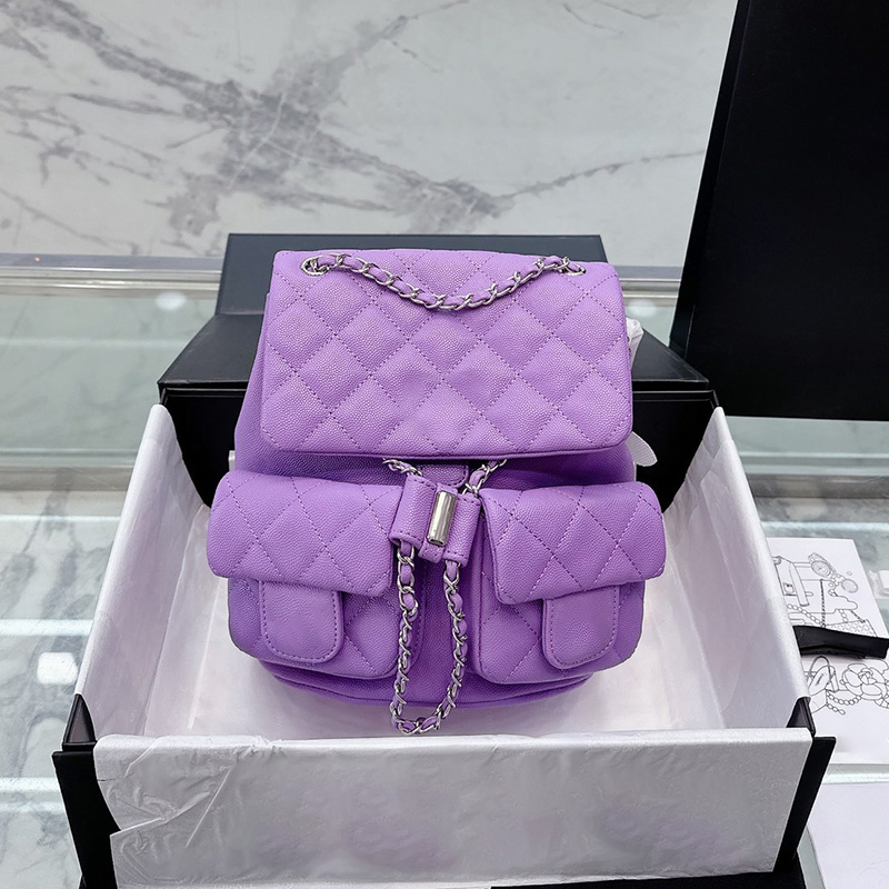 

Womens Caviar Vintage Backpack Style Designer Bag Silver Hardware Cowhide Leather Luxurys Handbags Card Holder Duffle Bags High-capacity Clutch Purse 27x20cm, Box