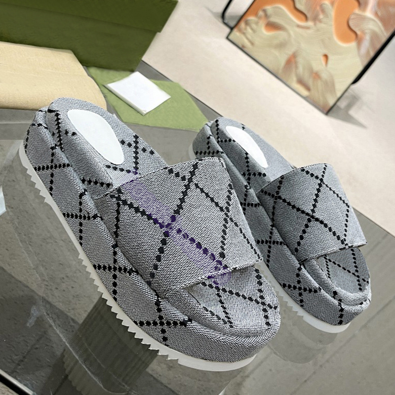 

New Designer Slippers Mid-heel Platform Slide Sandals Beach Shoes Luxury Fashion Men Women Sandal Summer Slides xAd Grey Dark Green Camel Ebony Canvas Ladies Slipper, 04 og beige brick red canvas