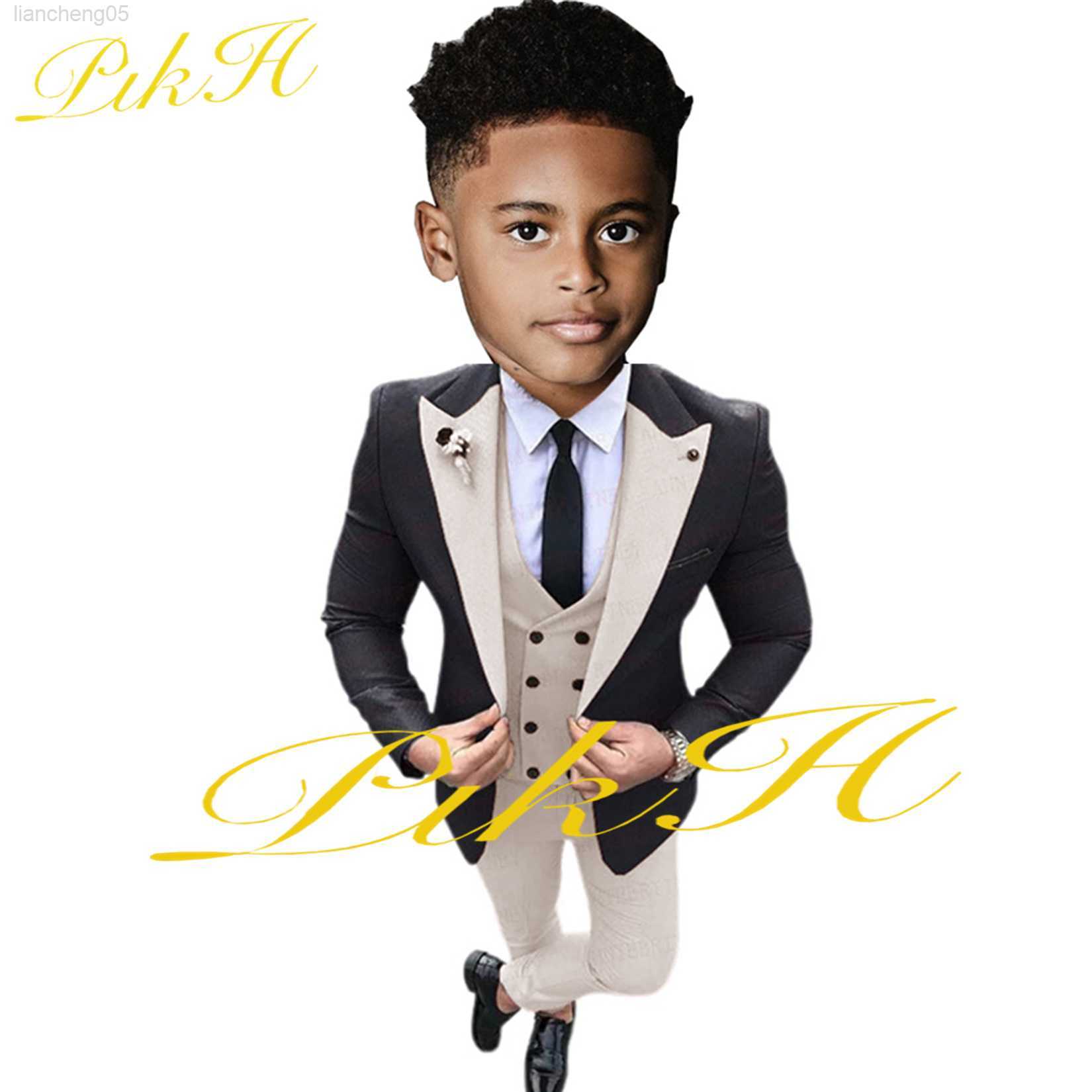 

Clothing Sets Ivory Suit for Kids Wedding Tuxedo Point Lapel Jacket Pants Vest Fashion Boys Blazer Set Slim Fit Outfit 12 Years Old W0222, Black