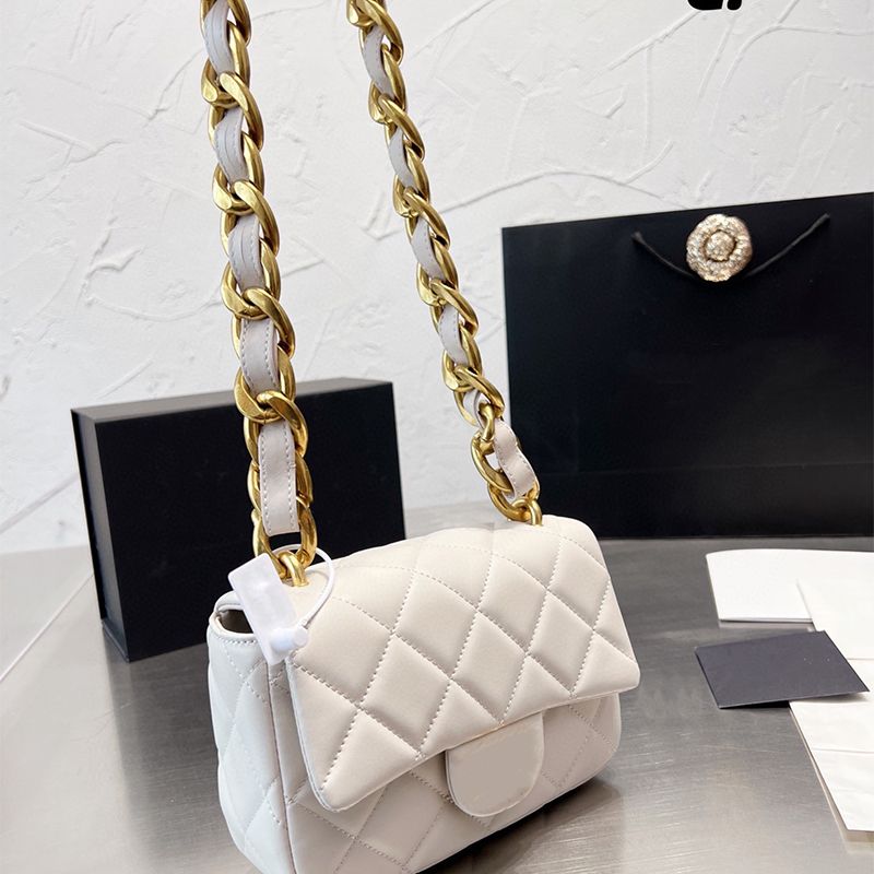 

Designer Bag Vintage Mini Coarse Chain CC Flap Crossbody Bag Luxury Shoulder Bag Fashion Women's Classic Genuine Leather Mini 20cm Wallet Spicy Girl Handbag Gold, Black